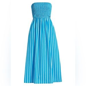 NWT Faithfull the Brand Deva Midi Dress in Maya Stripe Blue. Size Small.